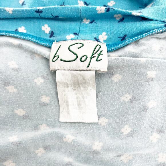 B Soft Women's Blue Floral 3/4‎ Sleeve Tie Waist Mini Sleep Robe Size L/XL - Picture 3 of 3